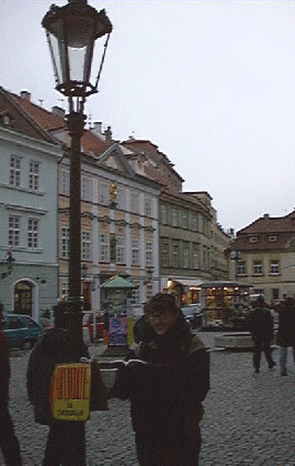 Kristanne Christmas caroling in the streets of Prague.